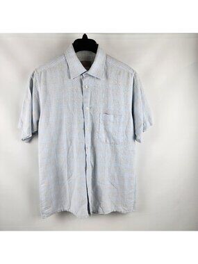 John Lewis Shirt Men Medium Linen Blend Short Sleeve Button Down Blue Tan